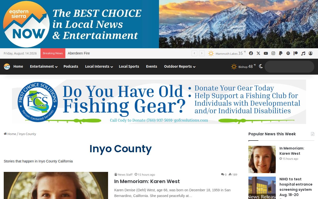 Eastern Sierra Now Inyo County crime news and mugshot coverage section
