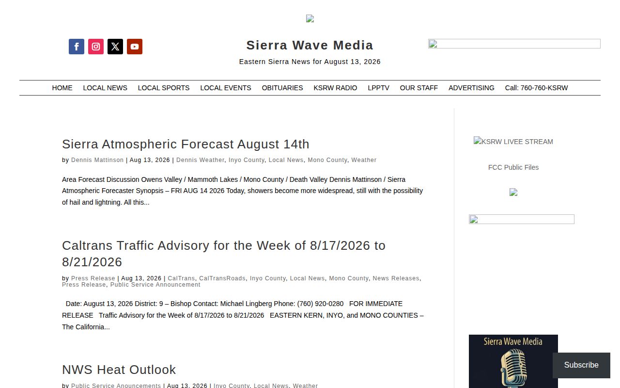 Sierra Wave Inyo County crime news and arrest reporting archive