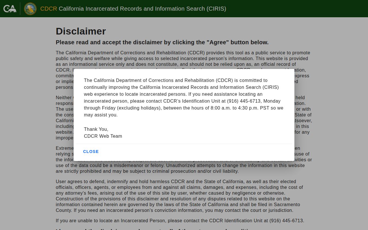 California state prison record search for an Inyo County commitment