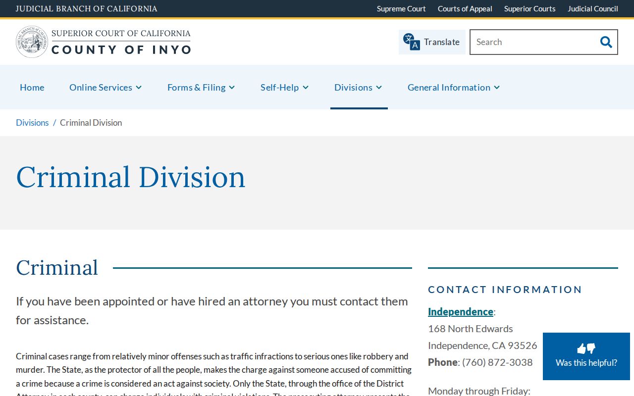 Inyo Superior Court official Inyo County warrant contact and resolution guidance